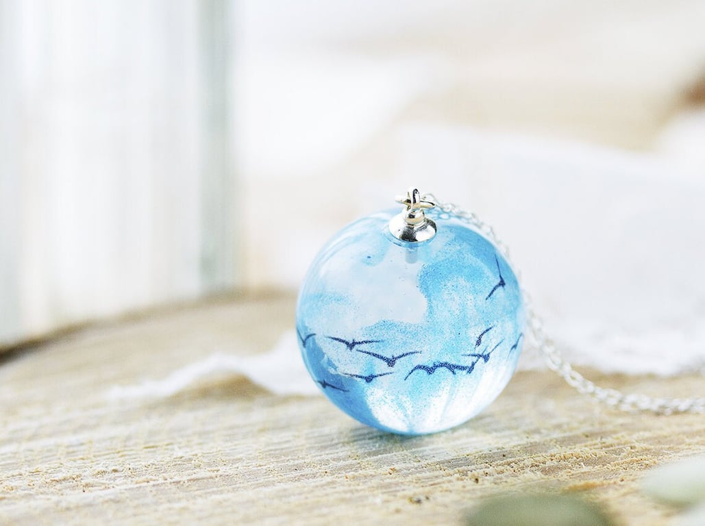 Murmuration Necklace Flock of Birds Sky Necklace Resin Jewelry Resin Necklace Gi
