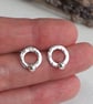 Recycled Silver ring stud earrings, hammered silver ring hoop studs 