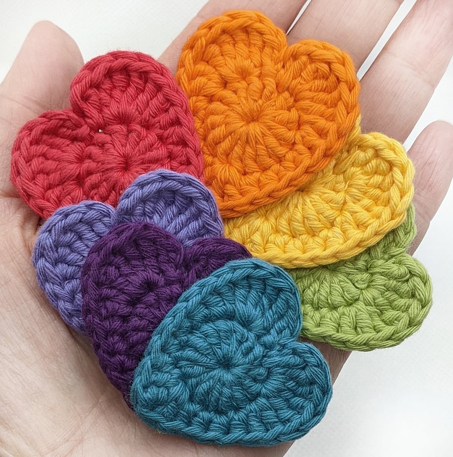 Rainbow Crochet Appliqué Hearts - sets for crafting