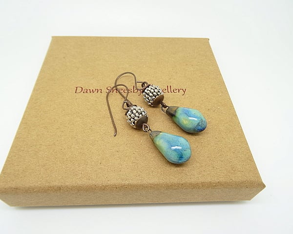 Ceramic and Czech Glass Earrings