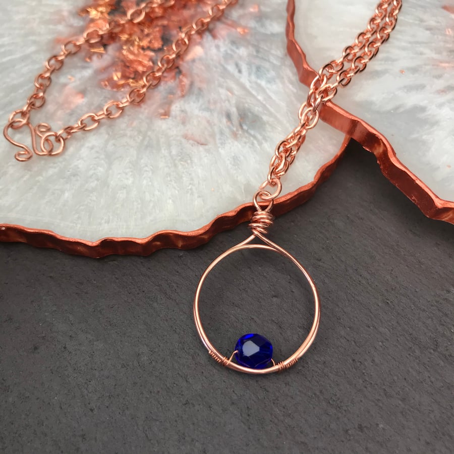 Copper Circle  & Czech Glass Bead Pendant Necklace