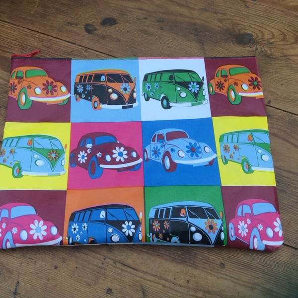 A Funky VW Campervan and Beetle Cosmetic bag. Wash Bag. Storage Bag