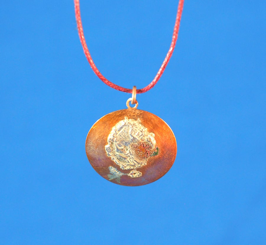 FLower and bird Circular Copper and Silver Pendant