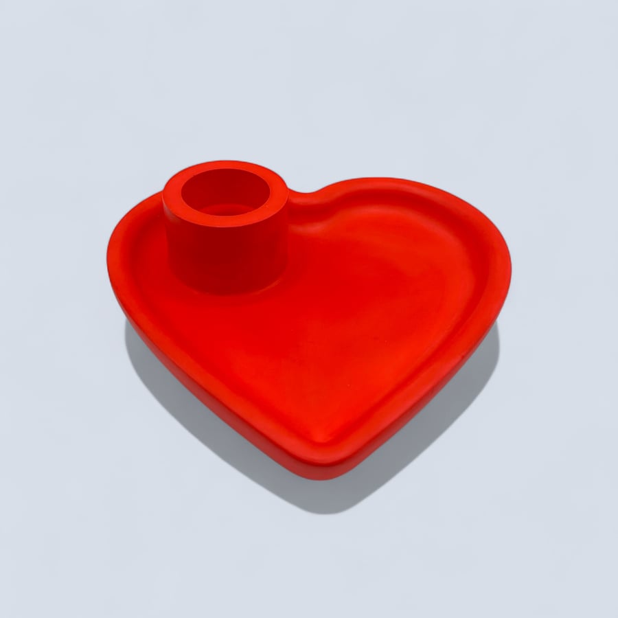 Candlestick - Red Heart Shaped Candle Holder and Trinket Dish