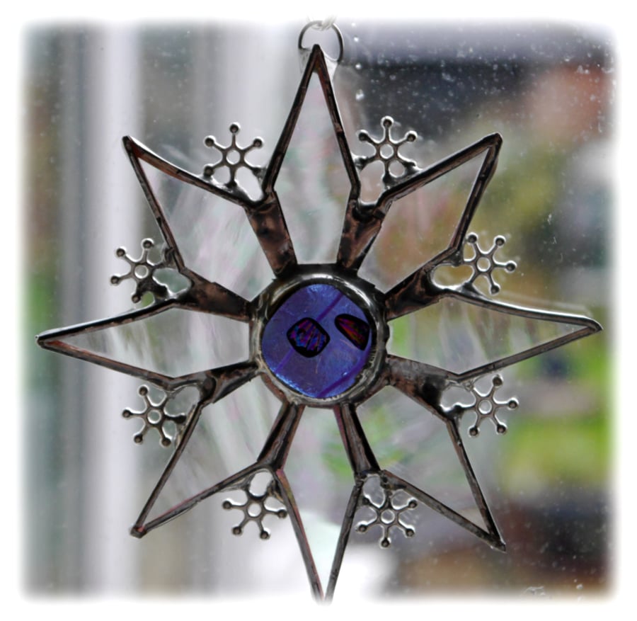 Sparkly Star Suncatcher Stained Glass Snowflake Lavender Handmade 9.5cm 072