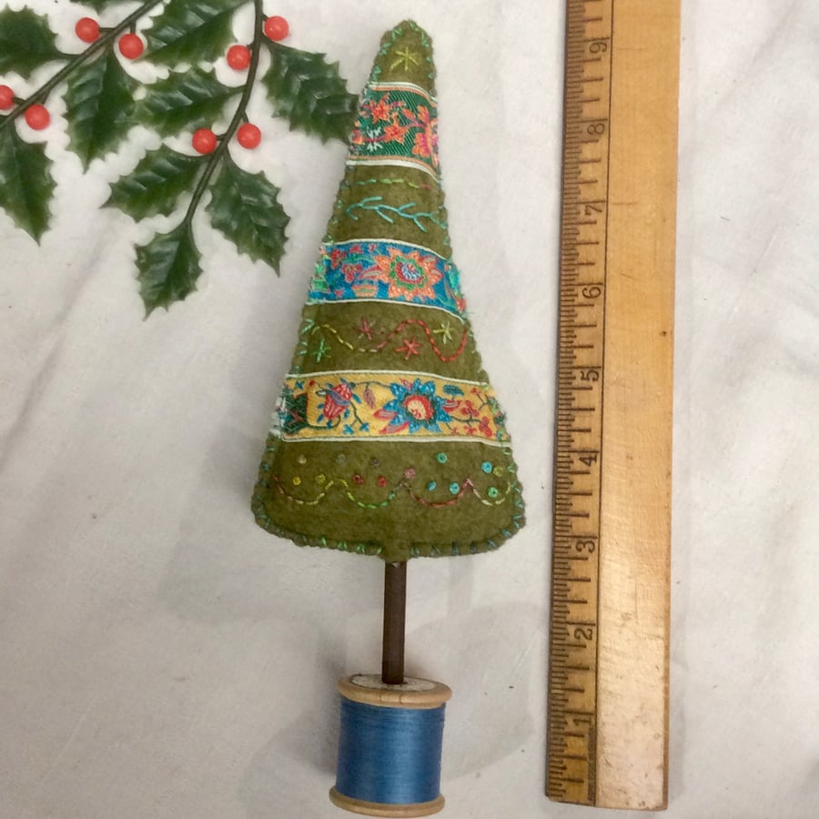 Folk inspired Christmas tree - tall blue coloured bobbin