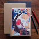 Sorting yarn and listening to a robin's song - blank card from original artwork 