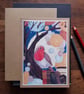 Sorting yarn and listening to a robin's song - blank card from original artwork 