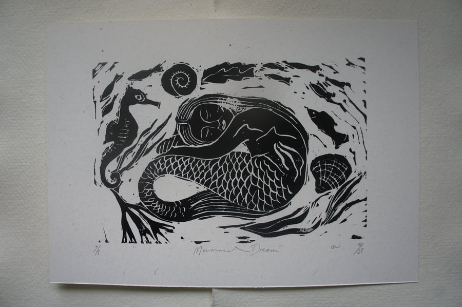 Mermaid Linocut Print Perfectly Imperfect