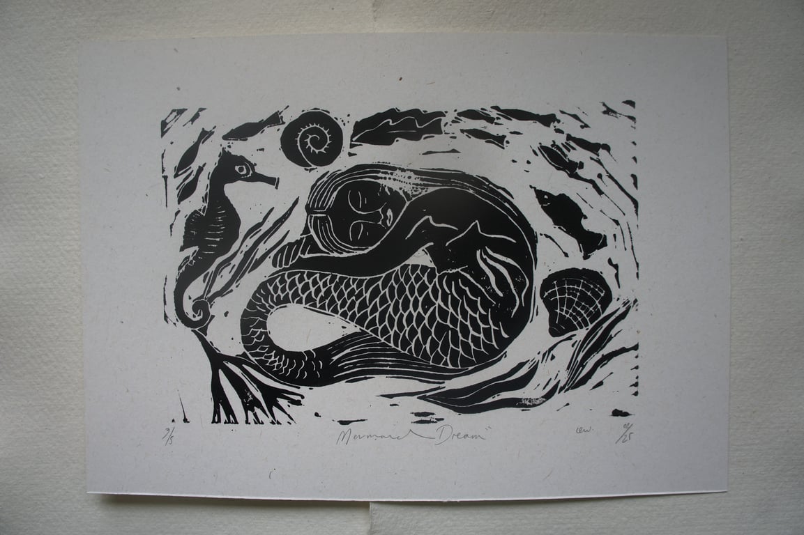 Mermaid Linocut Print Perfectly Imperfect