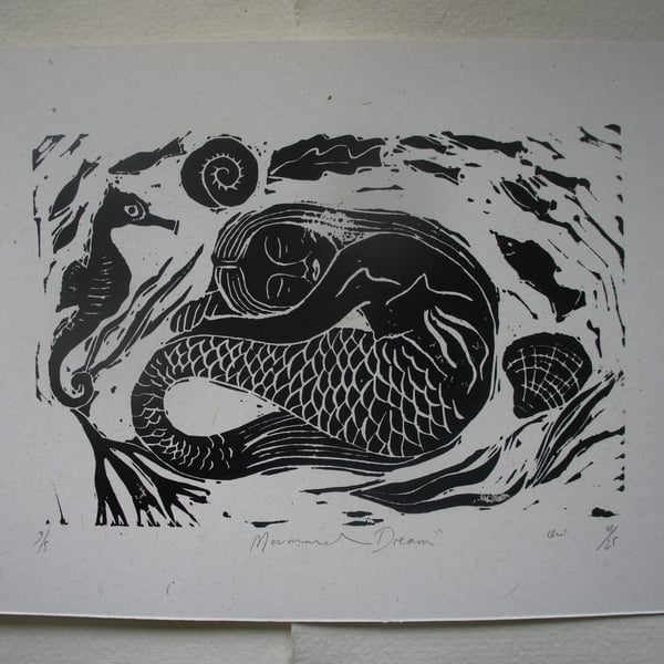 Mermaid Linocut Print Perfectly Imperfect