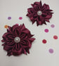 Maroon Satin Ribbon Flower Hair Accessory– Handmade Elastic Hairband - Image 5