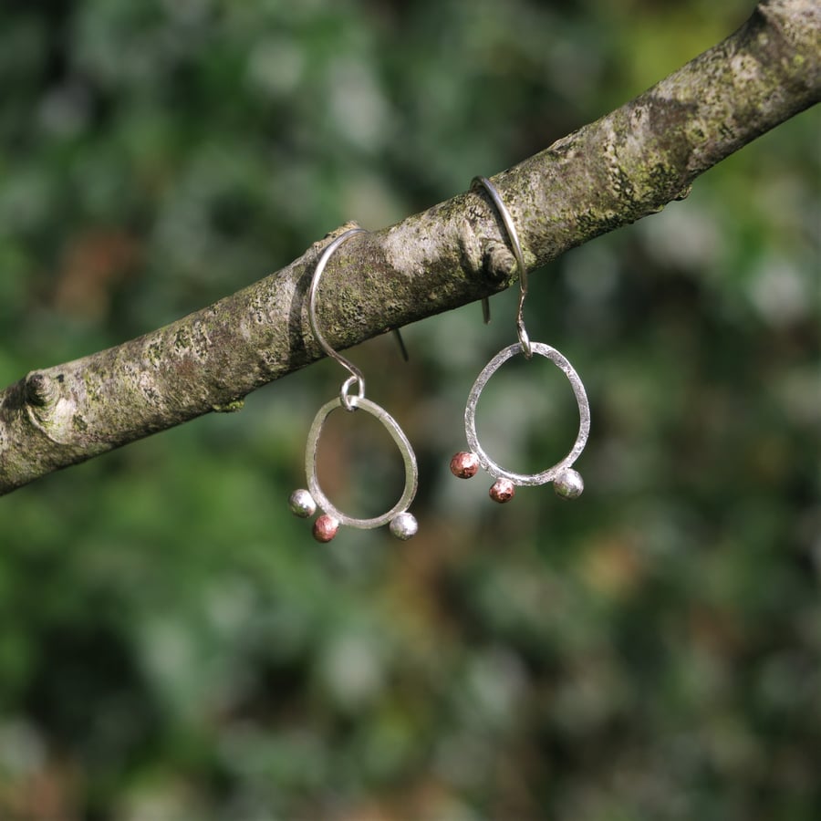  Eco Silver and Copper Seed Pod Mismatched  Dangle Earrings