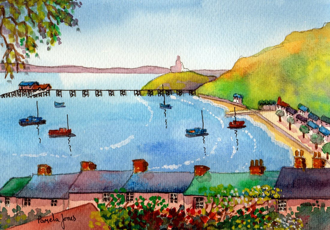 Mumbles Over The Houses, South Wales, Original Watercolour in 14 x 11'' Mount. 