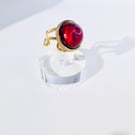 Ruby Red Resin Ring - Gold Tone Cocktail Ring