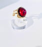 Ruby Red Resin Ring - Gold Tone Cocktail Ring