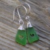 Natural green sea glass heart earrings