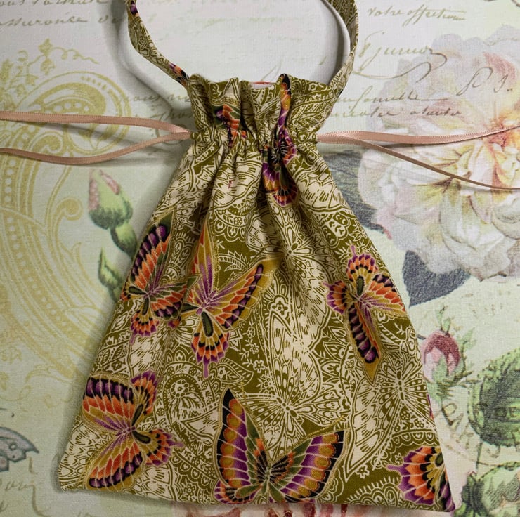 Gold and Butterflies Fabric Gift Bag B4 - Folksy