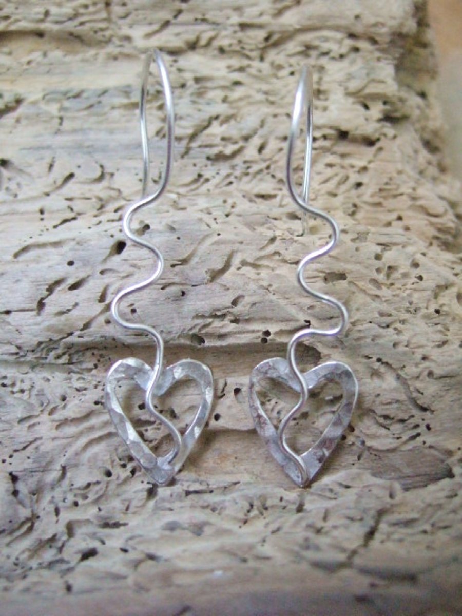 Sterling Silver Heart and Wire Earrings