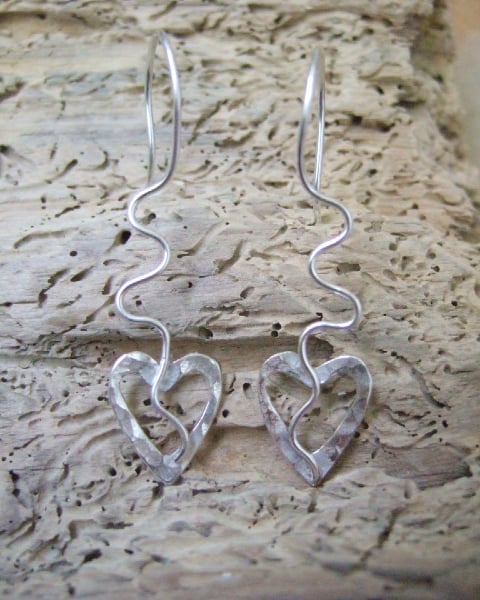 Sterling Silver Heart and Wire Earrings