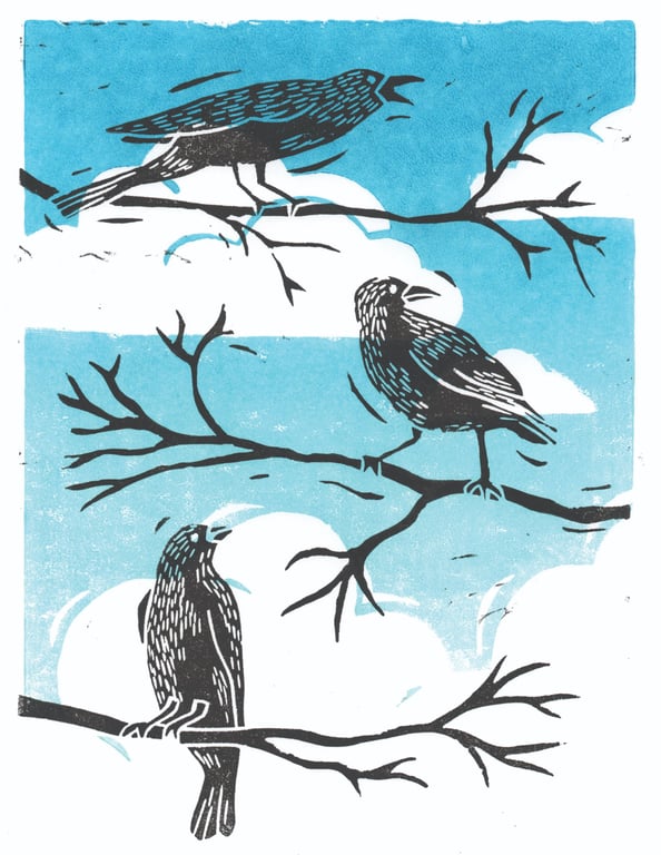 Three crows in conversation