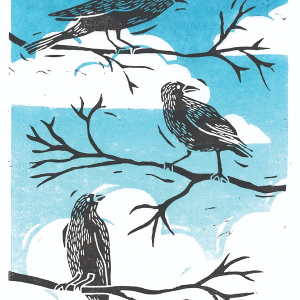 Three crows in conversation