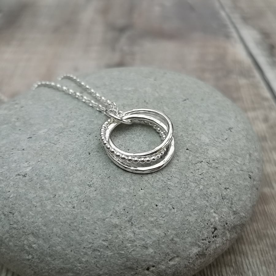 Sterling Silver Russian Ring Three Circle Necklace - 30th Birthday, 3 Decades