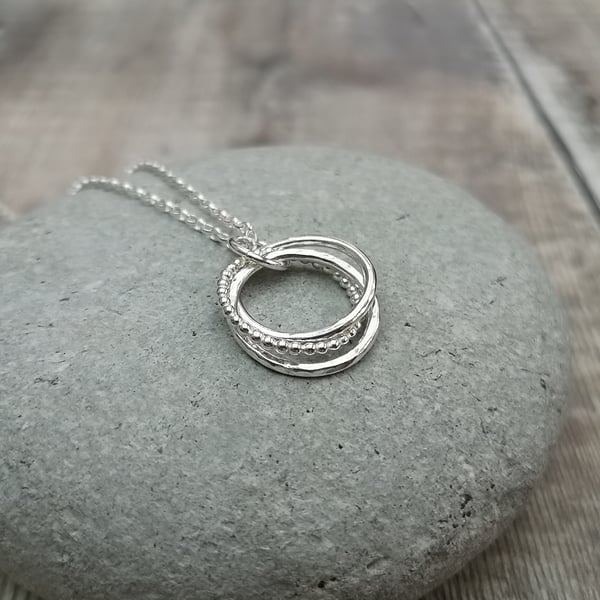 Sterling Silver Russian Ring Three Circle Necklace - JBJ2039