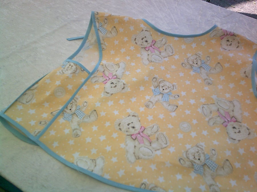 Baby Cover Up with Teddy Bears wearing Gingham Bows on  a Yellow Background