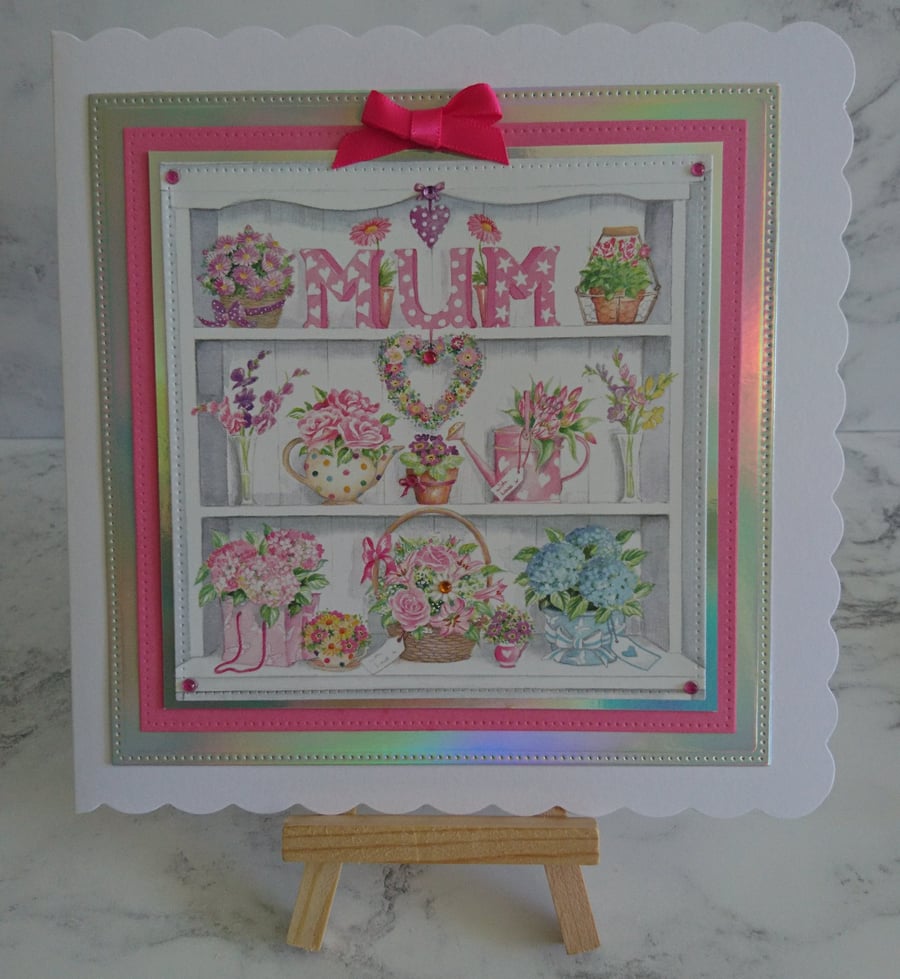 Mum Birthday Card Mother's Day Country Kitchen Floral Sideboard Display Flowers