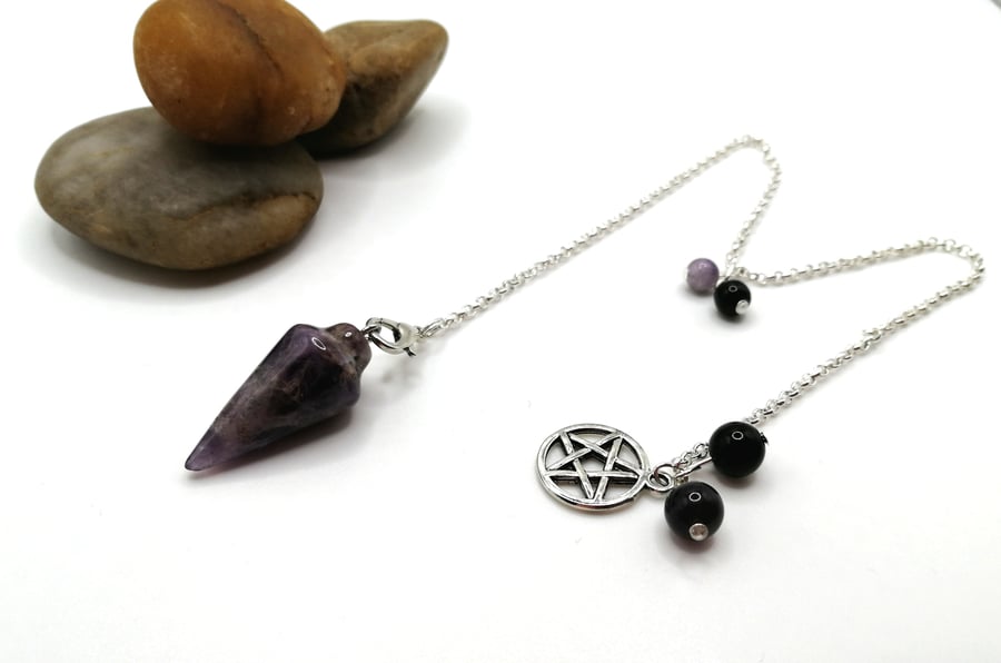 Amethyst and Obsidian Pendulum