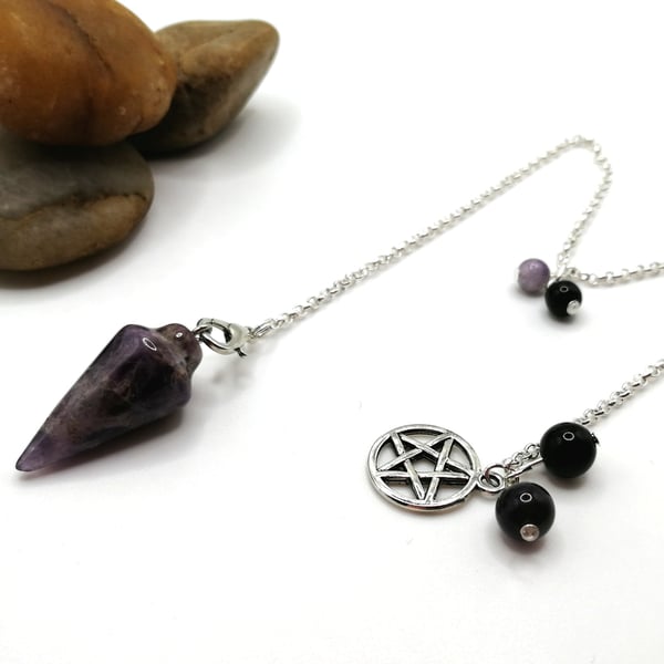 Amethyst and Obsidian Pendulum