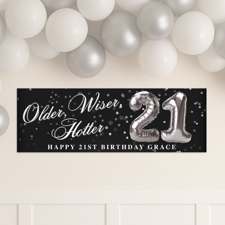 Personalised Older Wiser Hotter Birthday Banner – Balloon Number – Party Decor 