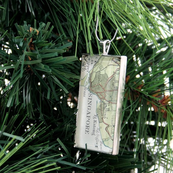 Personalised Christmas Ornament with Map of Custom Destination; Tree Decoration