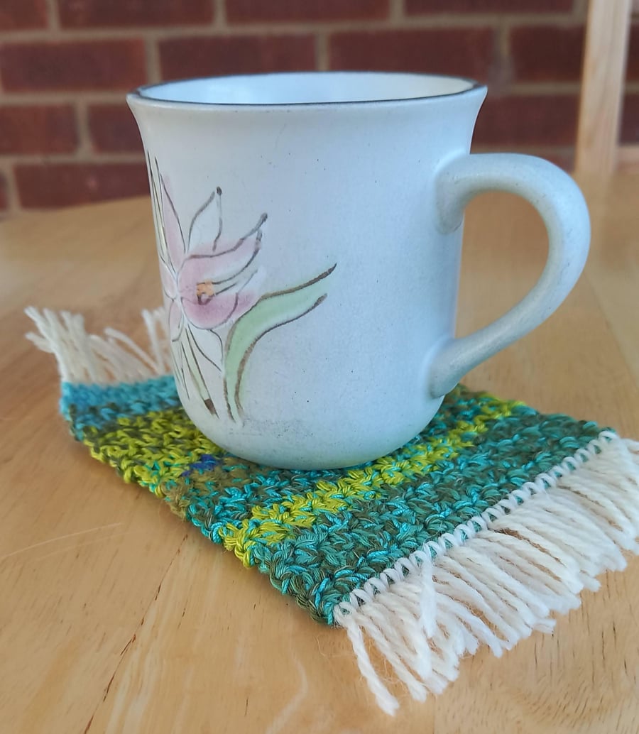 Set of 4 Coasters, Handmade Crochet Mug Rugs, Eco Gift for Coffee & Tea Lovers