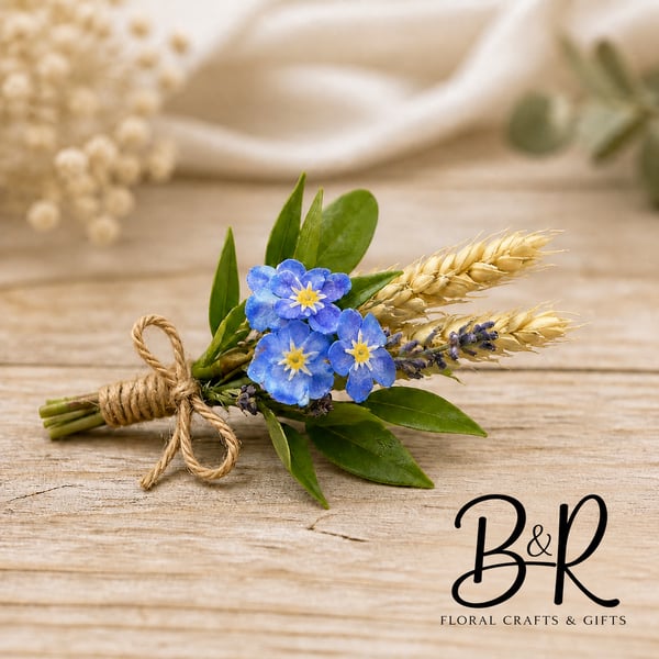 Artificial Forget Me Not Buttonhole - Funeral Buttonhole, Memorial Boutonniere