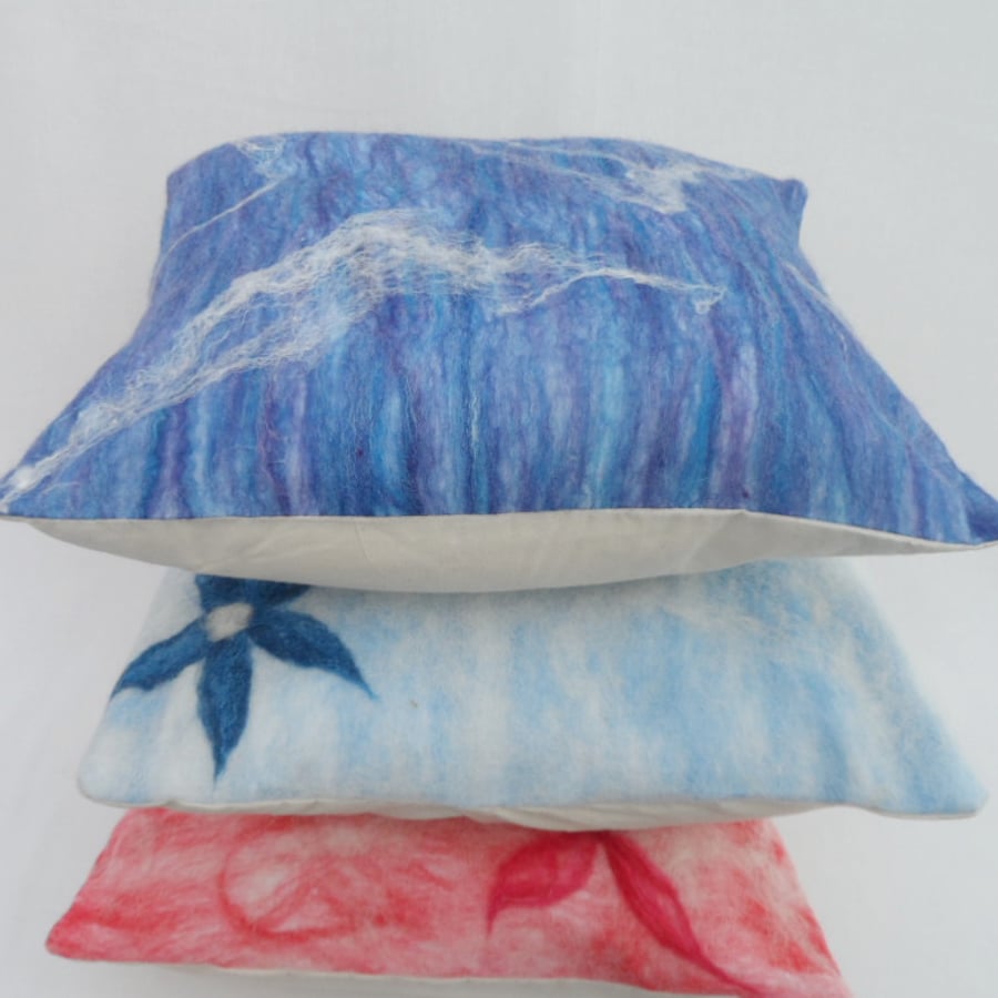Nuno felted wool and silk blue cushion cover (pad not included) - SALE