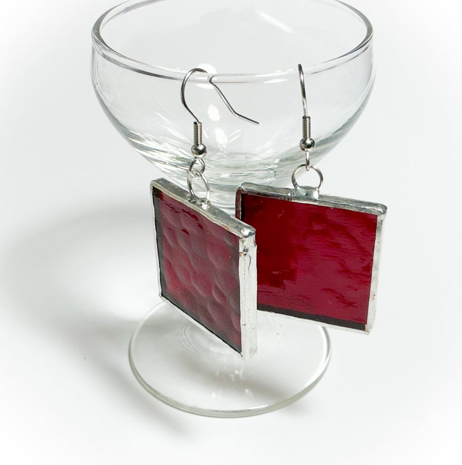 Red Square Stained Glass Earrings