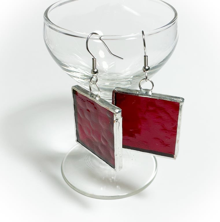 Red Square Stained Glass Earrings