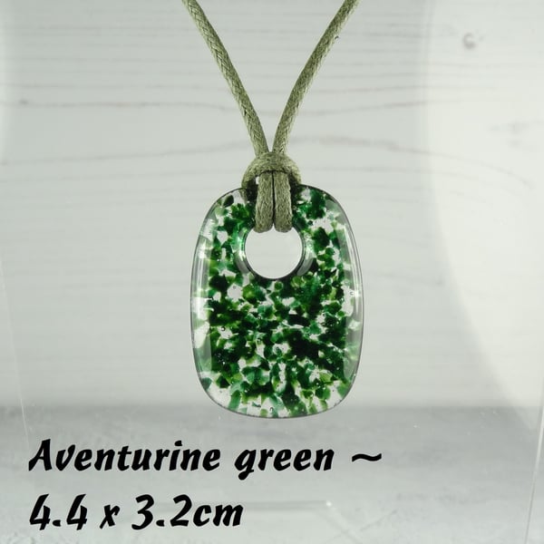 3 colours - handcrafted fused glass rectangular pendant on a waxed cotton cord