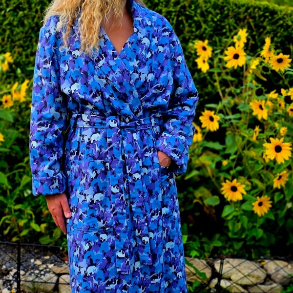 Handmade Liberty of London Lantana Dressing Gown Cosy Winter Robe Animal Kingdom