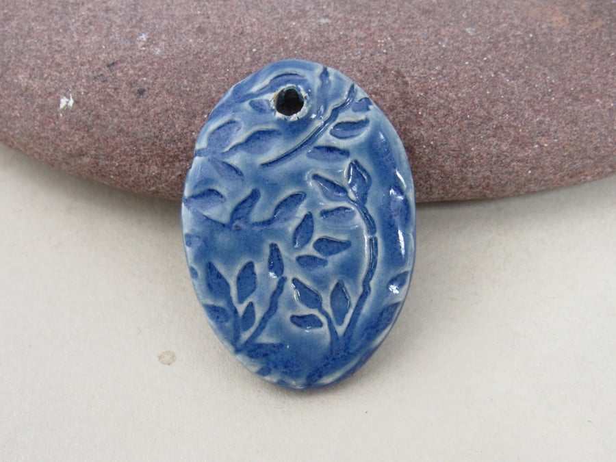 Large Ice Blue Leaf Sprig Ceramic Pendant