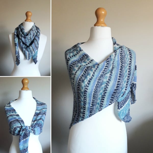 Blue Wrap, Shawl, Stole -  75% Wool