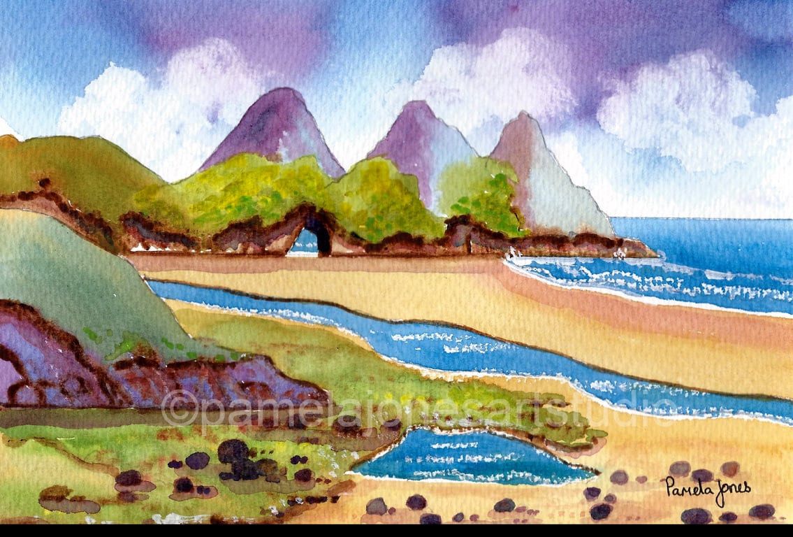 Three Cliffs Bay, Gower, Original Watercolour, Seascape, in 14 x 11'' Mount