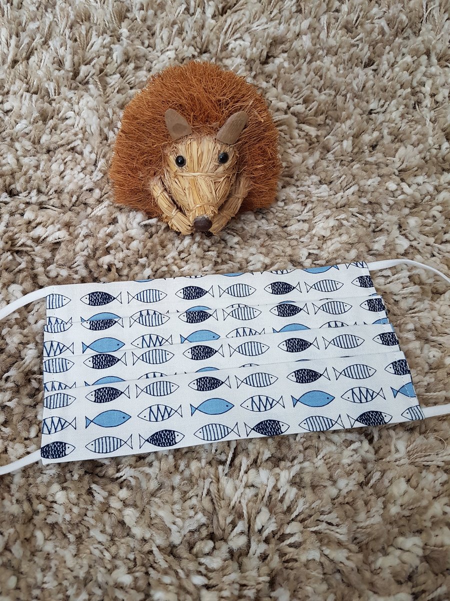 Small Adult or Teenager face covering – Blue Fish print