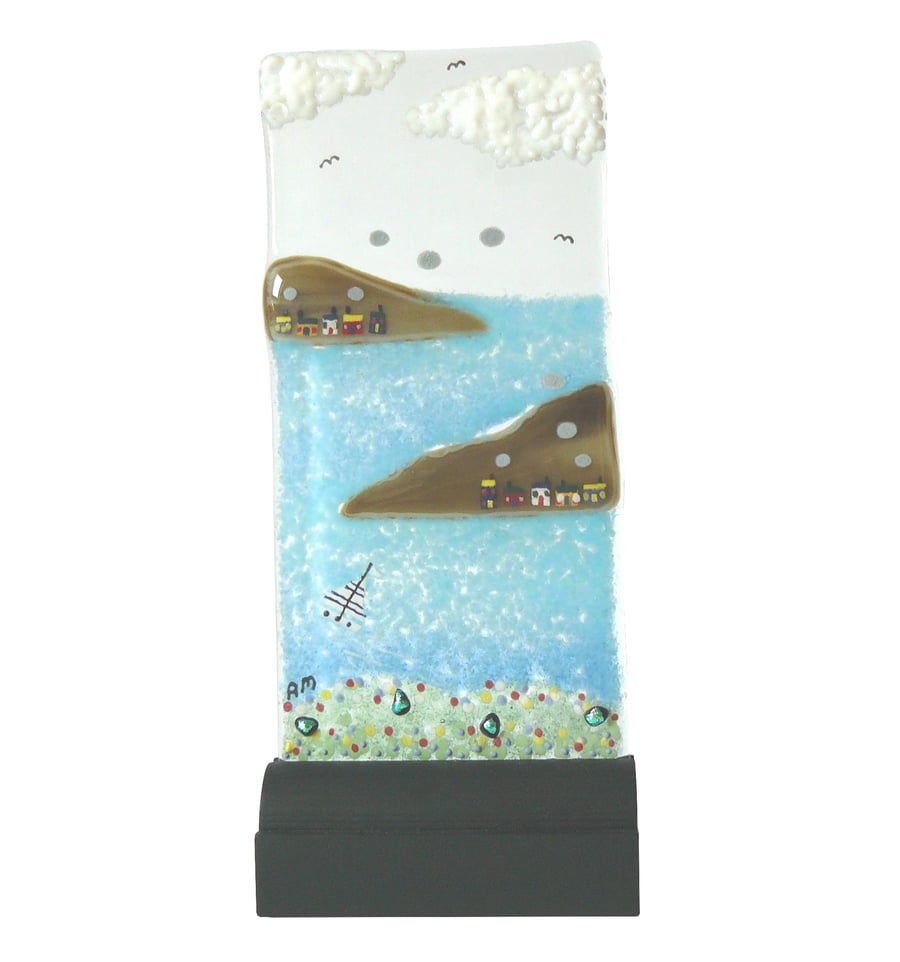 UNIQUE: Handmade Fused Glass 'LITTLE BOATS' Picture.