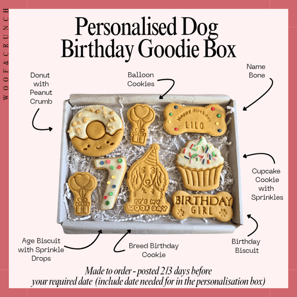 Dog Breed birthday treat box, Homemade grain free puppy biscuits 