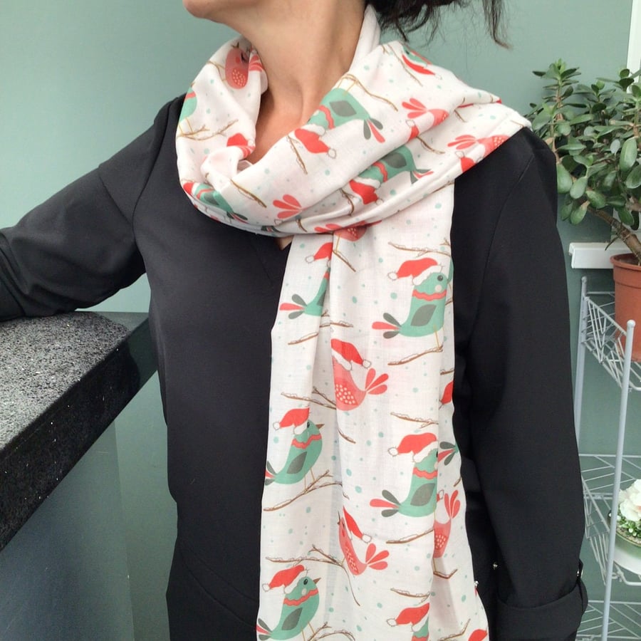 Christmas Robin scarf - Ladies Fashion Scarf - Christmas Gift