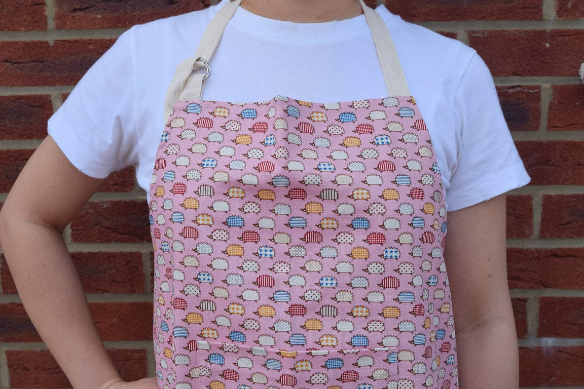 Hedgehog Print Apron, Pink Kitchen Aprons, Hedgehog Gifts UK
