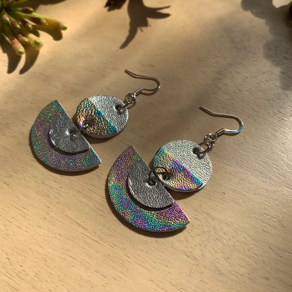 Multi coloured metallic leather handmade earrings free gift wrap 